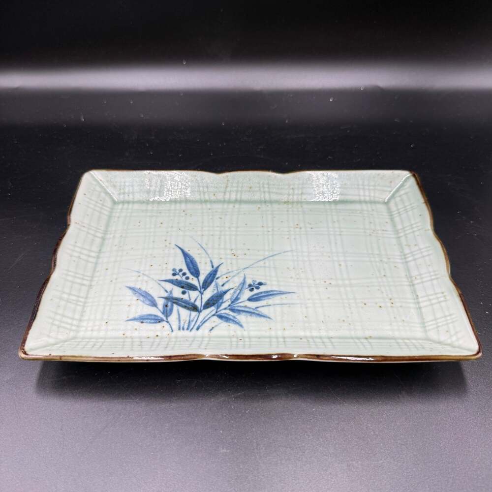 Japanese Bamboo Patterned Ribbed Rectangular Porcelain Sushi Serving Plate